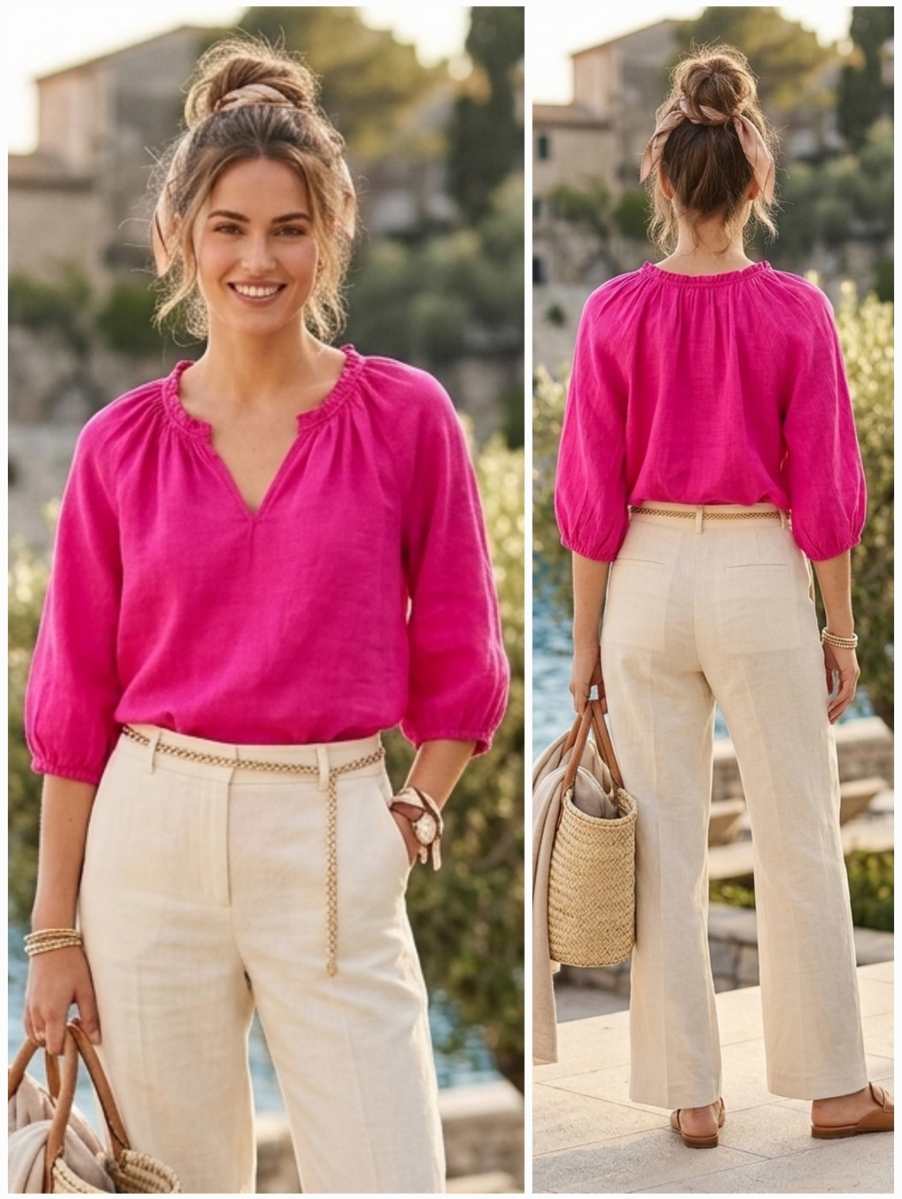 NWT J. Jill Quiet Luxury Euro Resortwear Lagenlook Gauzey Peasant Linen Blouse